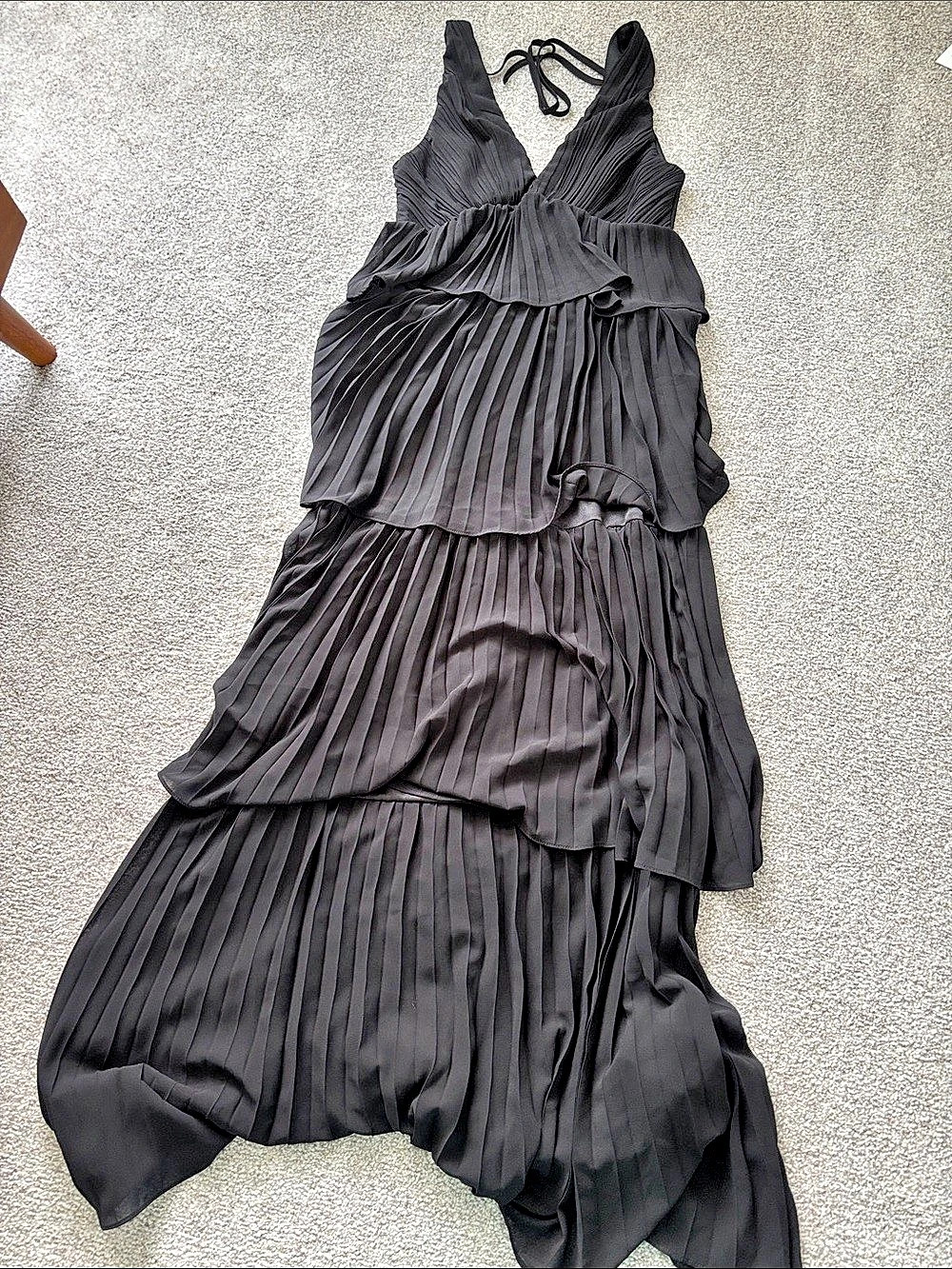 Lulus Black Pleated Tiered Maxi Dress
